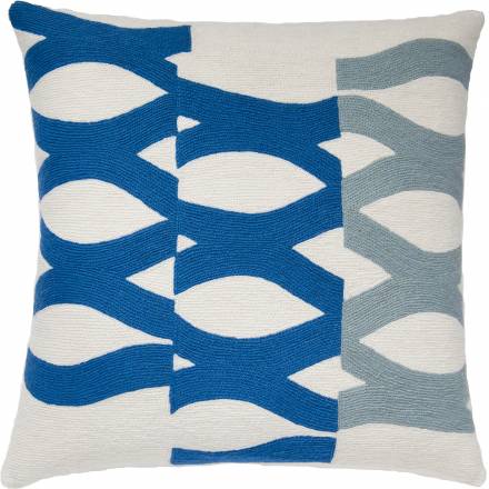 Judy Ross Textiles Hand-Embroidered Chain Stitch DNA Throw Pillow cream/marine/powder blue